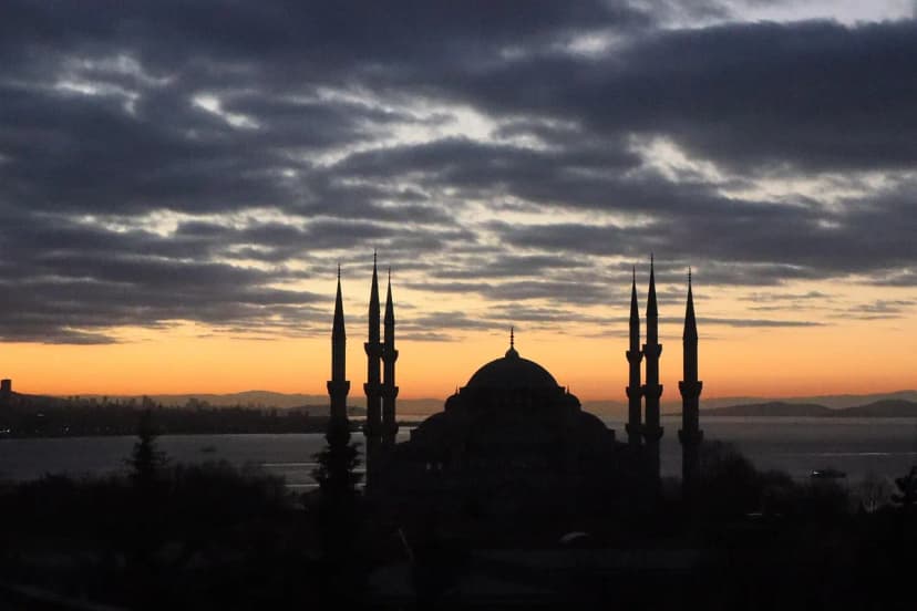view, istanbul, tourism, dusk, sunset, travel, city, minarets, dome, nature, sultan ahmet mosque, sky