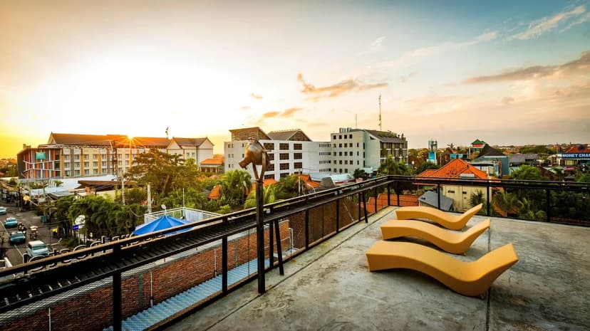 sunset, city, architecture, cityscape, nature, urban, tourism, travel, landmark, buildings, panorama, bali, hostel, rooftop, modern