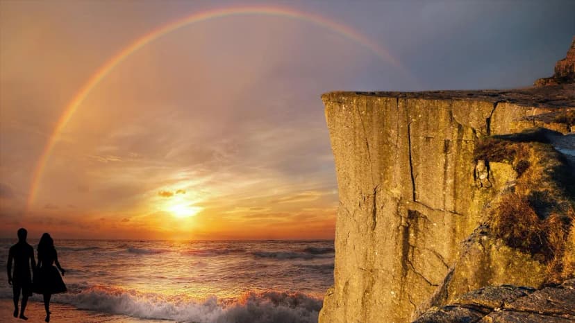 promenade, sky, holiday, tourism, russia, nature, in love, beach, cliff, rainbow