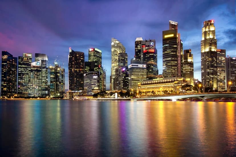 singapore, marina bay, merlion, bay, asia, marina, city, architecture, skyline, cityscape, urban, landmark, night, modern, travel, building, business, river, famous, hotel, district, tourism, wat