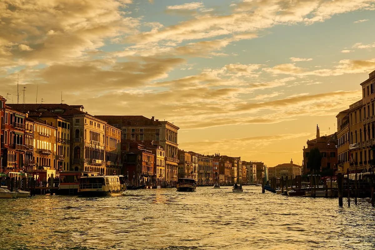 italy, grand canal, sunset, nature, venice, venice grand canal, landmark, channel